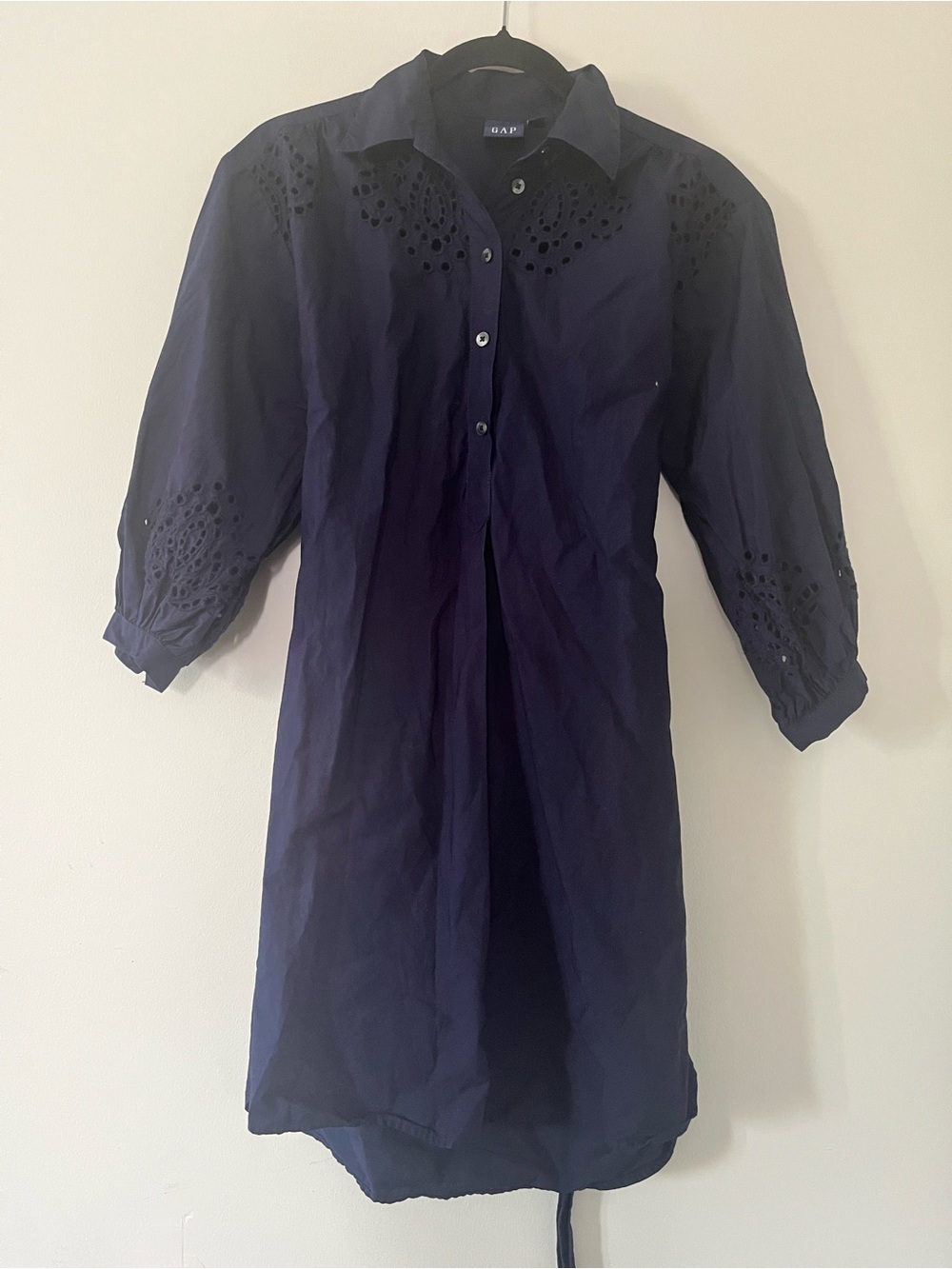 GAP Navy Blue Eyelet Shirt Mini Dress XXS 100% Cotton Euro Summer Capsule